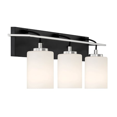 Designers Fountain Prince St. 24in 3-Light Matte Black Modern Indoor Vanity Light with Etched Opal Glass Shades D250M-3B-MB